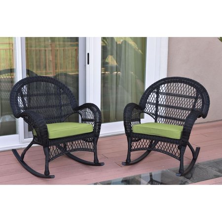 PROPATION W00211-R-2-FS029 Santa Maria Black Wicker Rocker Chair with Green Cushion PR1363958
